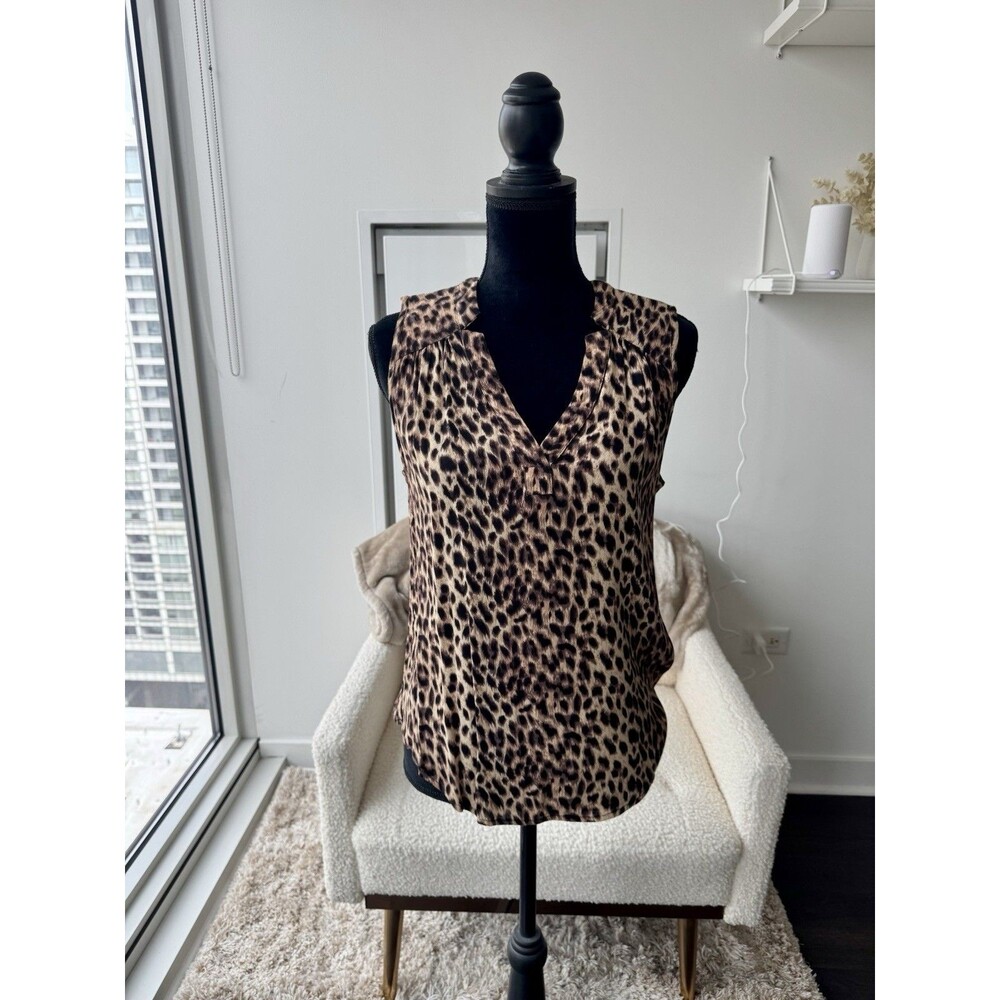 41 Hawthorn Women's Leopard Print V-Neck Sleeveless Tank Blouse Size M